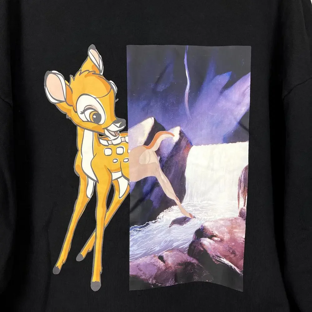 Disney‎ X ChinStudio Bambi Oversized Black Graphic Crewneck Sweatshirt Large